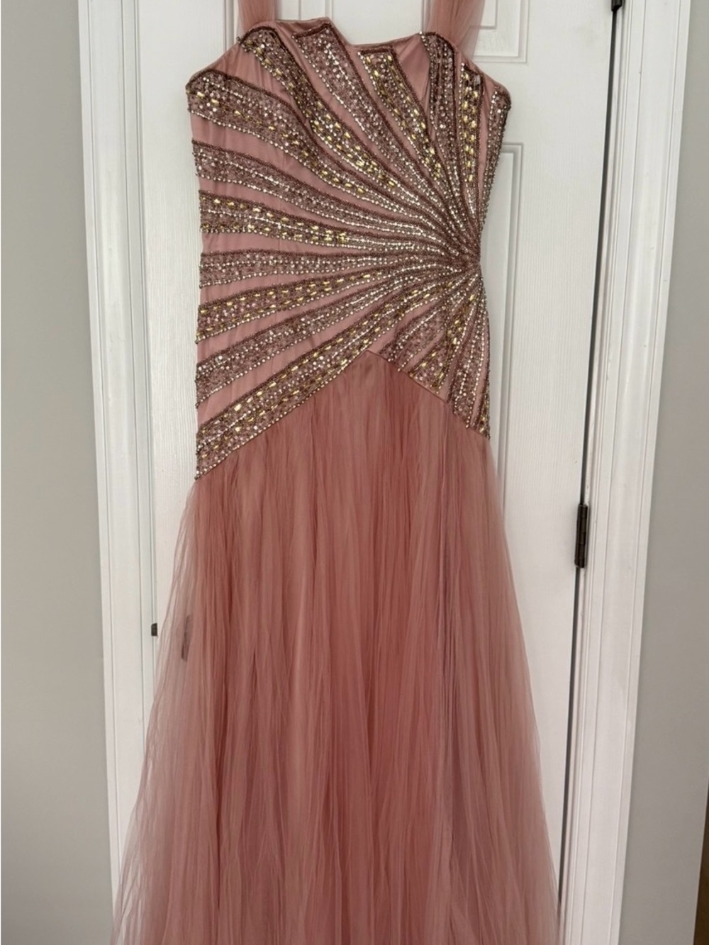 Terani Couture Blush Pink Beaded Evening Dress
